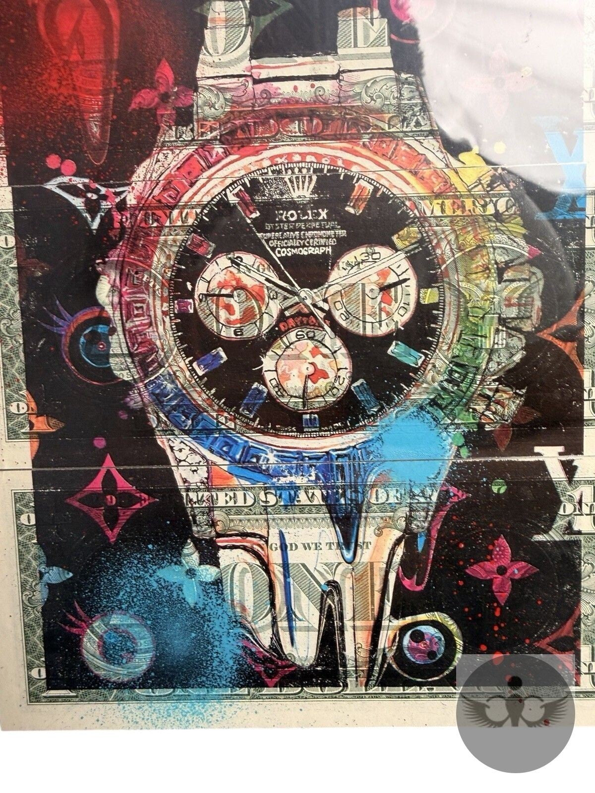 Death NYC 1/1 Rolex Daytona Mixed Media on $1 Bills with COA, Framed Art