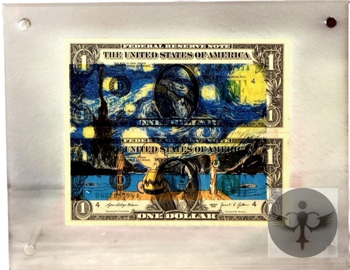 Death NYC Signed Limited Edition Van Gogh Starry Night Charlie Brown Collage Art